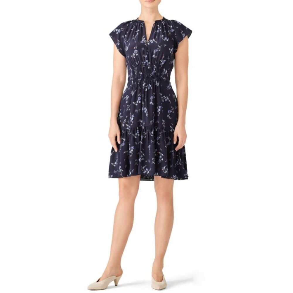 Rebecca Taylor Navy Francine Floral Silk Mini Dress - Size 2
